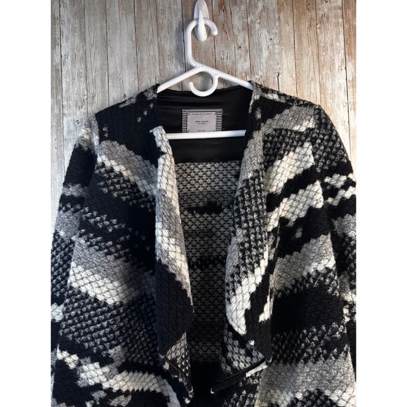 Anthropologie Guest Editor Wool Sweater Coat Womens S Black‎ White Aztec Cascade - Picture 4 of 9